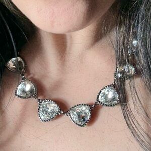 Premier Designs Vintage Crystal Necklace CZ crystals hematite coated dark chain